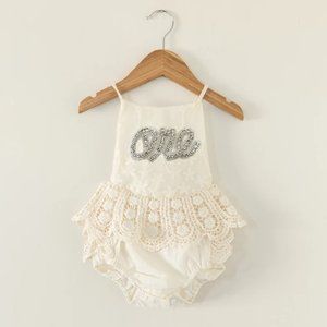 Smash Cake First Birthday Outfit Dress Clothes Beige Dress Ivory Romper Lace